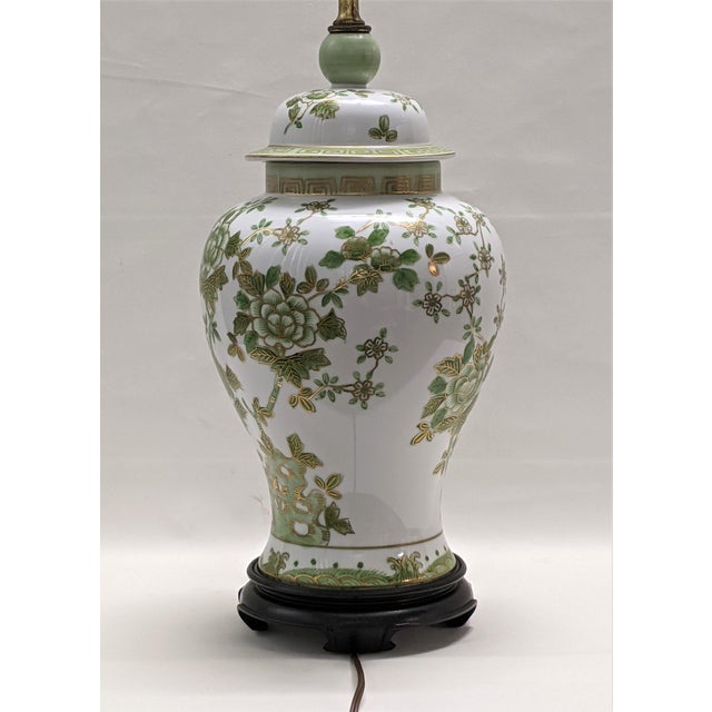 Green & White Floral Chinoiserie Ginger Jar Lamp Chairish