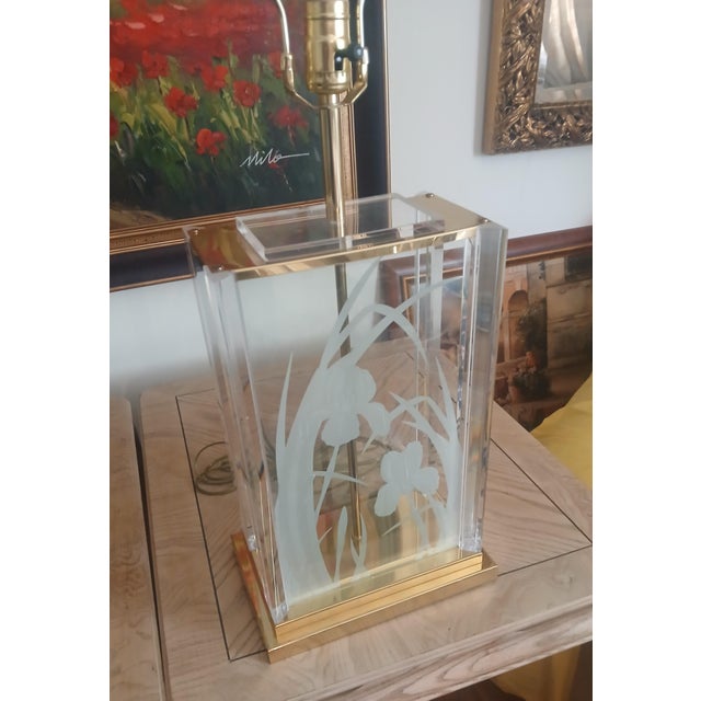 Vintage Brass Glass Lucite Table Lamp, by Frederick Ramond For Sale - Image 6 of 9