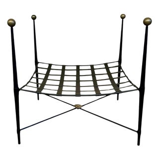 New Black Wrought Iron Curule Bench with Gold Details For Sale
