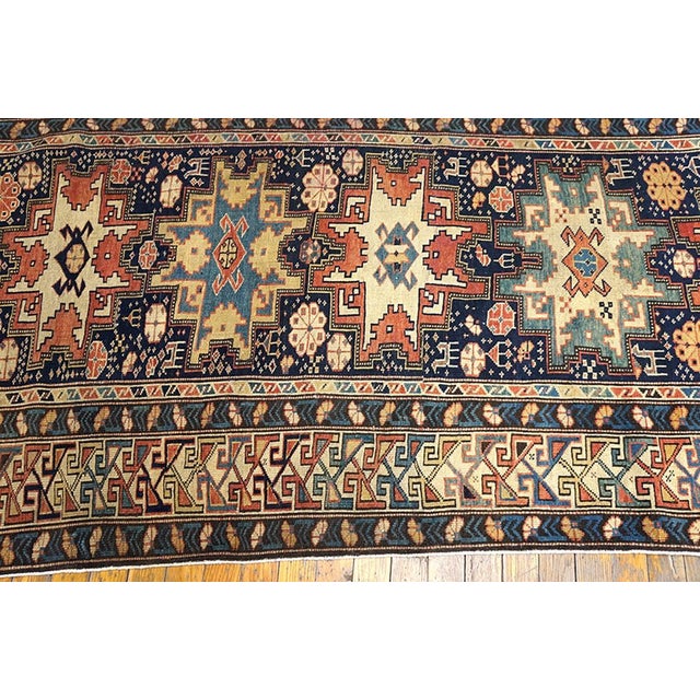 Late 19th Century 1890s Dark Blue Geoemtric Antique Caucasian Shirvan Runner Rug 3'8" X 8'3" Handknotted Wool Carpet For Sale - Image 5 of 5
