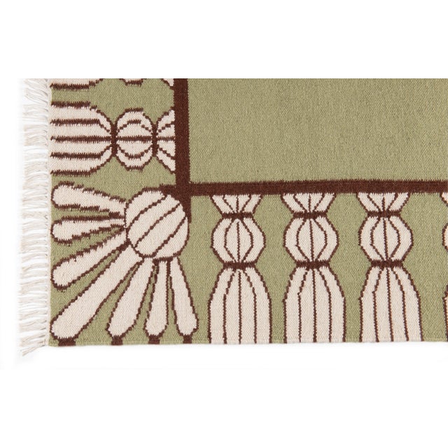 Part & Parcel Goods Wool Tassel Rug, 15' x 20', Sage, Chocolate and Eggshell For Sale - Image 4 of 6