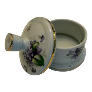 Hand-Painted Limoges Porcelain Trinket Box With Violet Decoration. For Sale