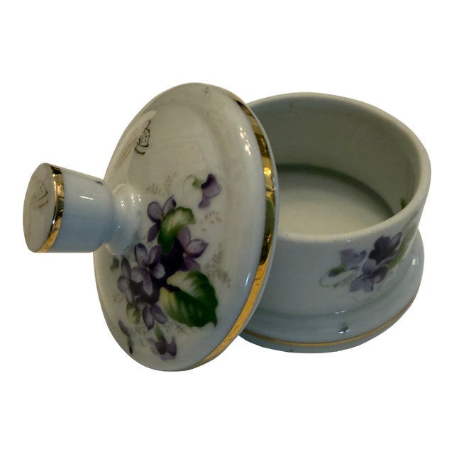 Hand-Painted Limoges Porcelain Trinket Box With Violet Decoration. For Sale
