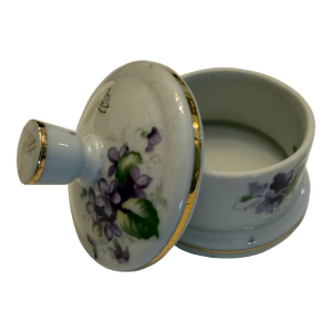Hand-Painted Limoges Porcelain Trinket Box With Violet Decoration.