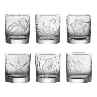 ARTEL Sea Life Double Old Fashioned Glasses, Clear - Set of 6 For Sale