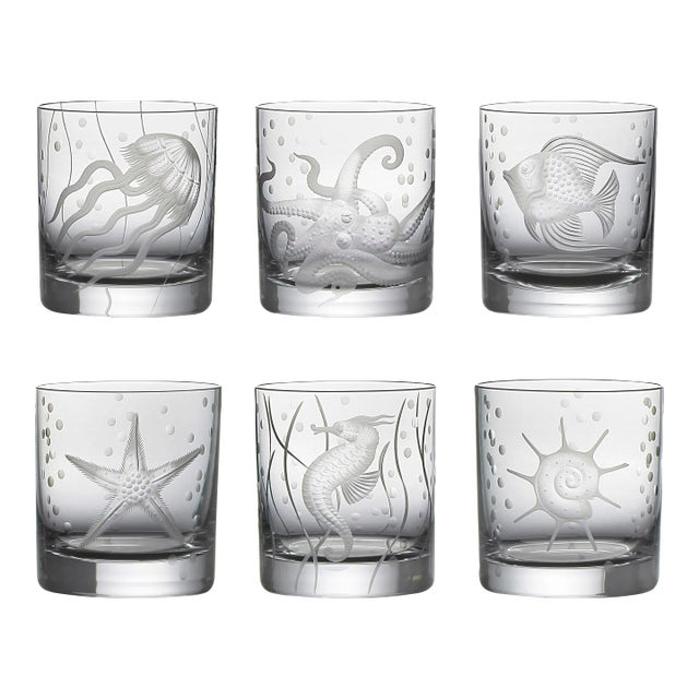 ARTEL Sea Life Double Old Fashioned Glasses, Clear - Set of 6 For Sale