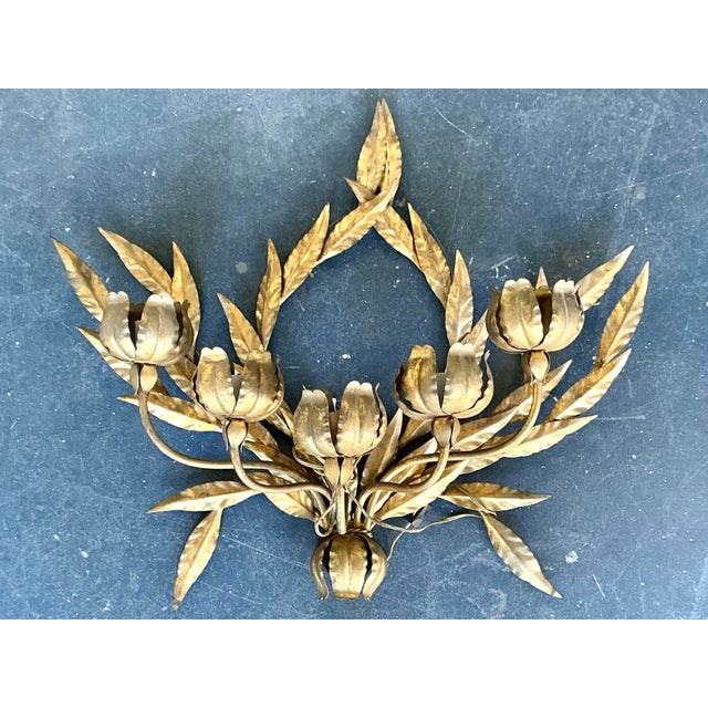 Vintage Regency Laurel Leaf Wall Sconce For Sale - Image 4 of 12