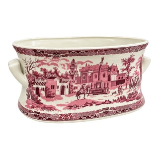 Victorian Style Pink Transferware Footbath / Cachepot / Planter / Ice Bucket For Sale