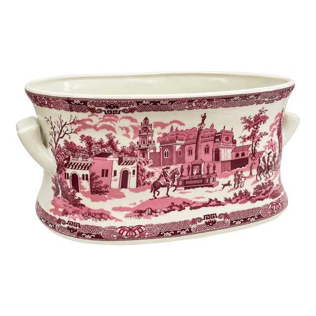 Victorian Style Pink Transferware Footbath / Cachepot / Planter / Ice Bucket For Sale