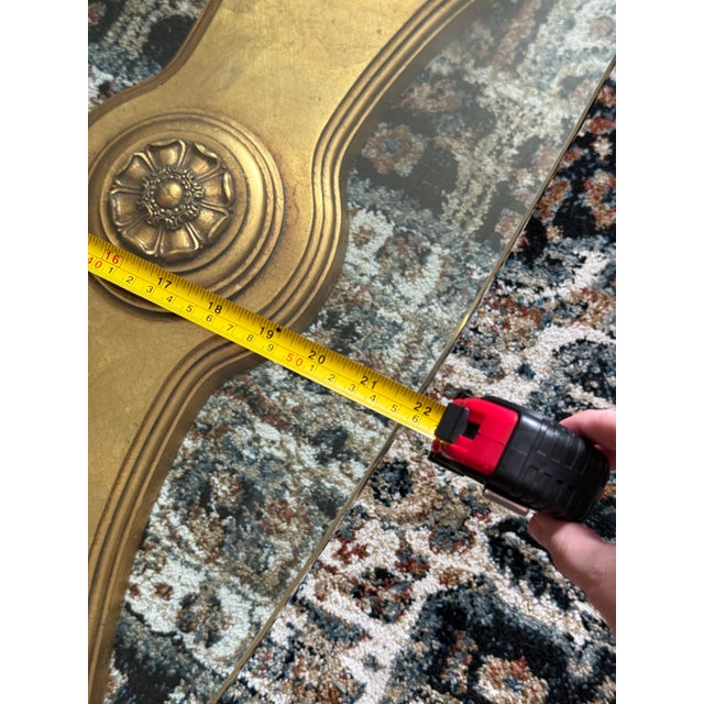 1950s Attributed to Weiman Heritage Wood Gold Leaf & Beveled Glass Coffee Table For Sale - Image 9 of 11