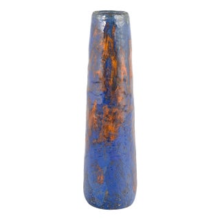 Tall European Blue and Orange Studio Ceramicist Vase, 1979 For Sale
