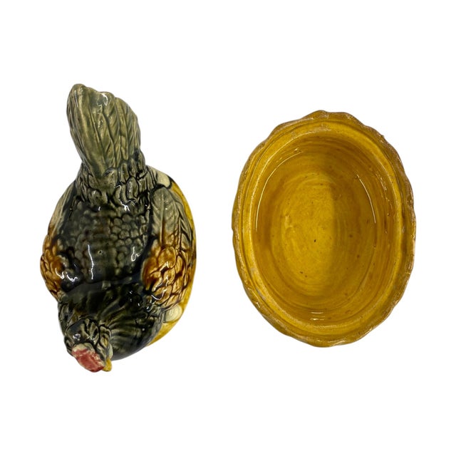 Green Antique French Desvres Majolica Hen on Nest Covered Dish Francis Masse For Sale - Image 8 of 11