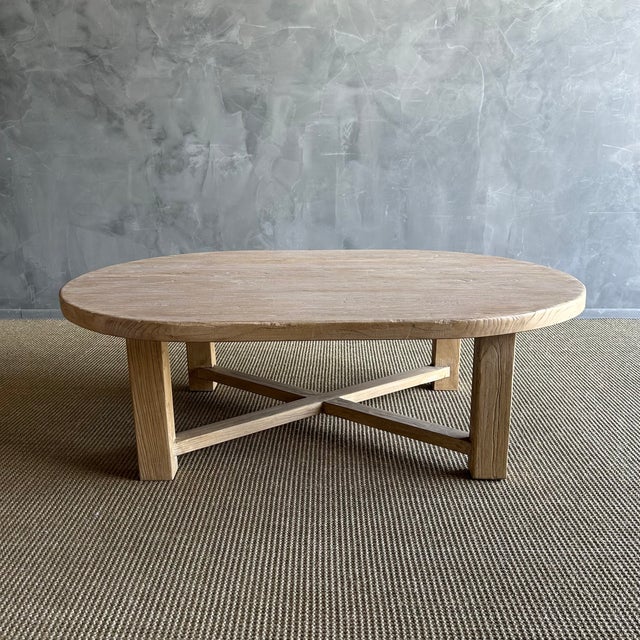 Reclaimed Elm Wood Oval Coffee Table 59" For Sale - Image 4 of 11