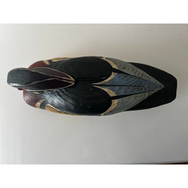 Oxblood Red Hand Carved and Hand Painted Wooden Male Drake Decoy Signed Jim Gibbs 1980's For Sale - Image 8 of 10