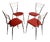 Vintage Metal and Brass Chairs with Red Skai Seat, 1960s, Set of 4 For Sale