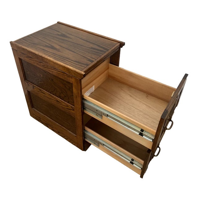 Brown Vintage Tiger Oak File Cabinet Two Drawers One Locks Paneled Sides Legal Size For Sale - Image 8 of 13