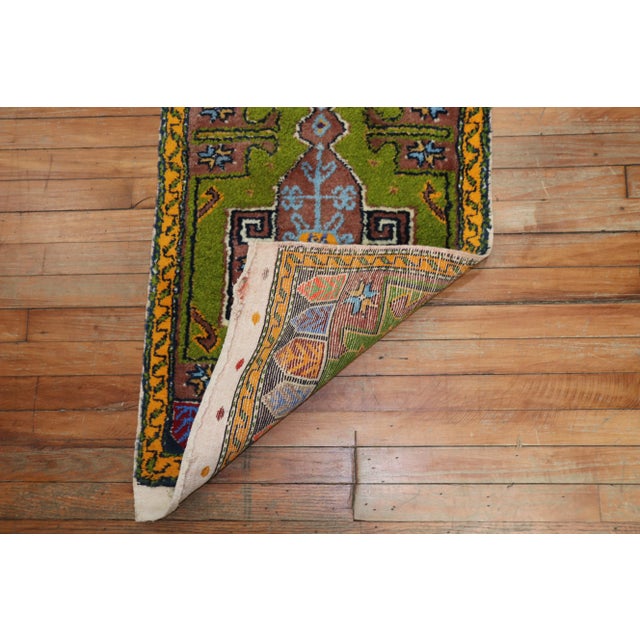 Peculiar Green Vintage Turkish Rug, 1'11'' X 4'3'' For Sale - Image 4 of 6