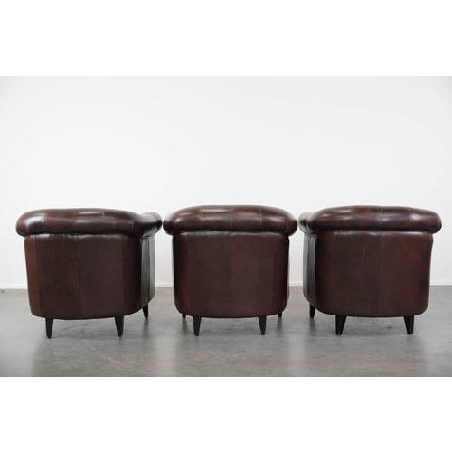 Chesterfield Club Chairs in Cowhide Leather, Set of 3 For Sale - Image 3 of 18