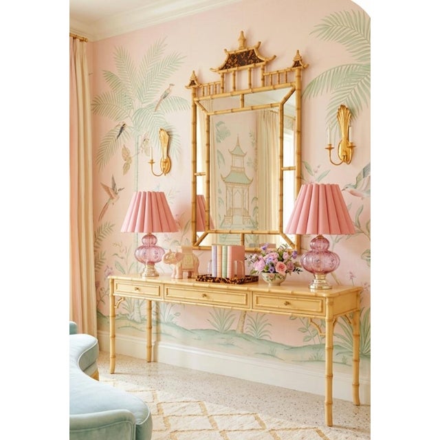 Vintage Carl Falkenstein Double Bubble Glass Pale Pink Hob Knob Painted Table Lamps Pink Pleated Shades- A Pair For Sale - Image 12 of 12