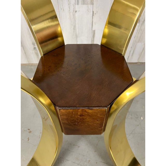 1980s Mastercraft Style Brass, Burl, & Smoked Glass Dining Table For Sale - Image 9 of 13