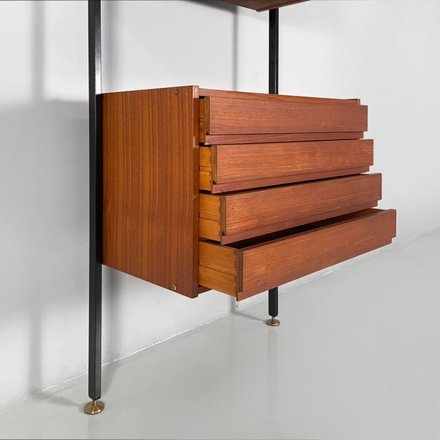Italian Floor to Ceiling Bookcase in Wood, Black Metal and Brass, 1960s For Sale - Image 4 of 18