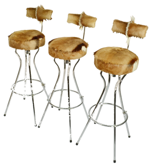 Swivel Barstools in Chrome and Goatskin, 1960s, Set of 3