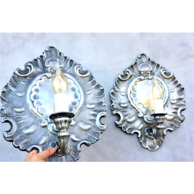 Italian Rococo Revival Zinc Wall Sconces, 1950s, Set of 2 For Sale - Image 9 of 10