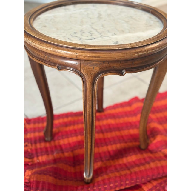 1990s 1990s French Carved Wood and Marble Top Round Side Table For Sale - Image 5 of 8