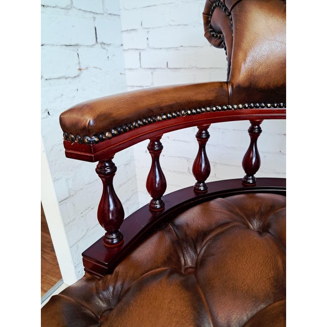 Antique Style Chesterfield Swivel and Tilt Captain's Chair in Brown Buttoned Leather, 1990s For Sale - Image 18 of 18