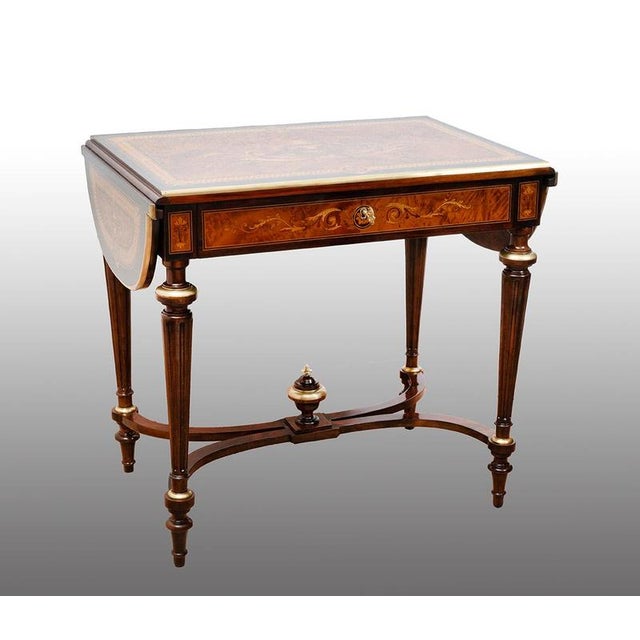 Brown Napoleon III Style Side Table or Writing Desk in Polychrome Wood with Gilded Bronze Accents, France, 19th Century For Sale - Image 8 of 8