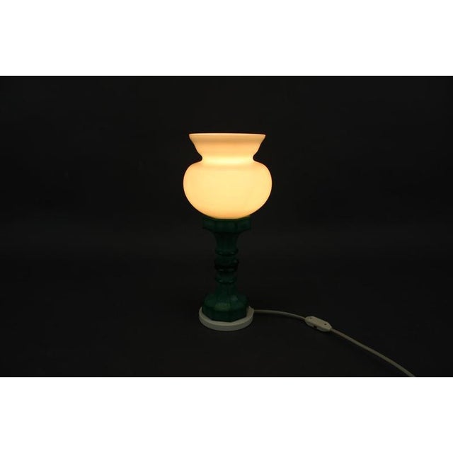 Green Czechoslovak Malachite Style Pressed Glass and Opaline Table Lamp, 1970s For Sale - Image 8 of 11