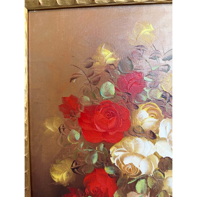 Paint Vintage Floral Still Life Oil Painting Roses Signed Framed Classic Bouquet For Sale - Image 7 of 8