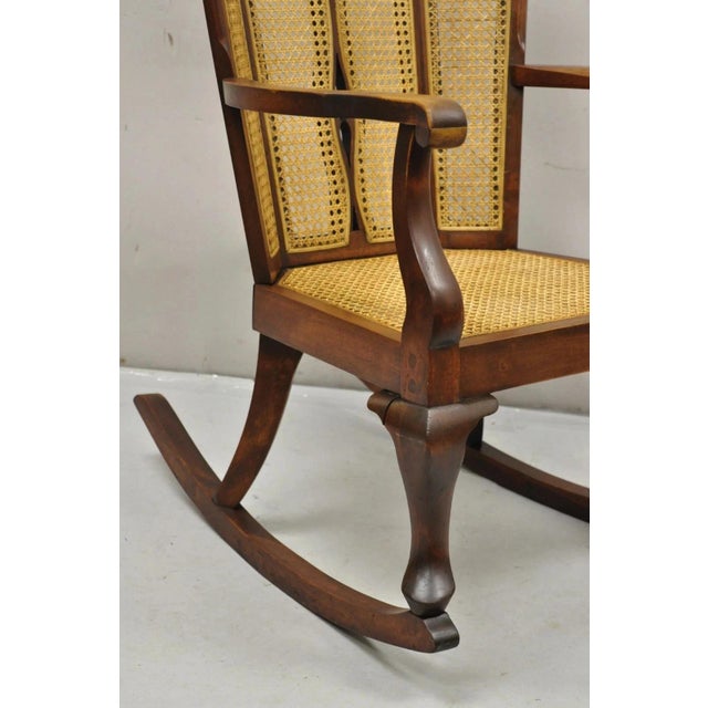 Early 20th Century Antique Victorian Walnut and Cane Carved Rocker Rocking Chair W/ Queen Anne Legs For Sale - Image 5 of 10