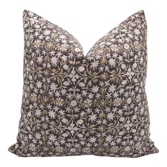 FabDivine Handmade Block Printed Cushion Case 26x26 Inch Thick Linen-Mahalaxmi For Sale