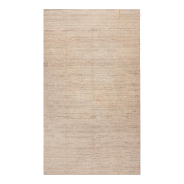 1930s White Cream Stripe Antique Persian Kilim Rug 8'2" X 12'0" Hand Knotted Wool Carpet For Sale