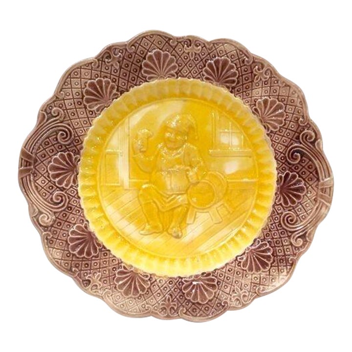 Antique Majolica Jolly Pub Drinker Plate | Chairish