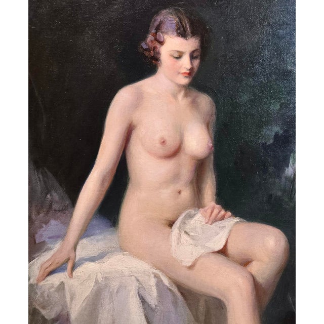 1920s Alfred Georges Hoën 1920s French Academic Oil Painting of a Nude Bather For Sale - Image 5 of 13