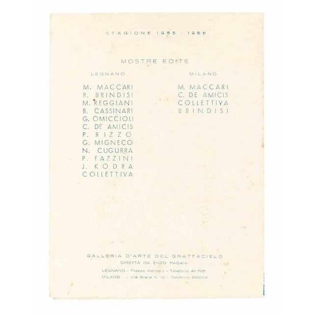 Al Grattacielo is a vintage depliant of Giovanni Omiccioli Exhibition, Grattacielo Gallery, Milan 1956. Woodcut print. The...