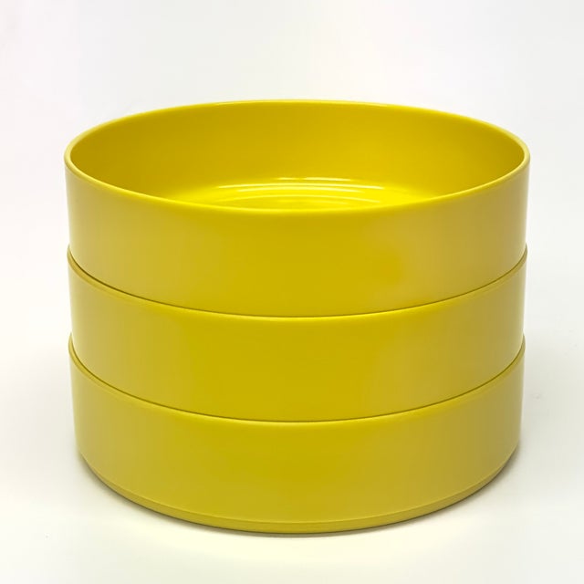 Yellow 1970s Yellow Melamine Oblique Dinnerset by P M C - Place Settings for 6 / 16 Pieces For Sale - Image 8 of 13