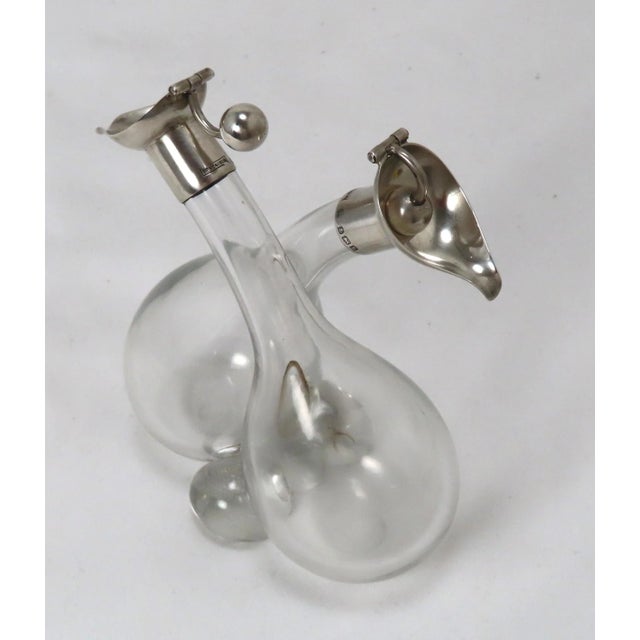 English Circa 1907 Early English Arts & Crafts Hand Blown Crystal With Sterling Silver Vinegar & Oil Bottles For Sale - Image 3 of 13
