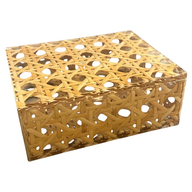 Mid-Century Modern 1980s Mid-Century Modern Plexiglass and Vienna Straw Luxury Box by Dior Home For Sale - Image 3 of 10