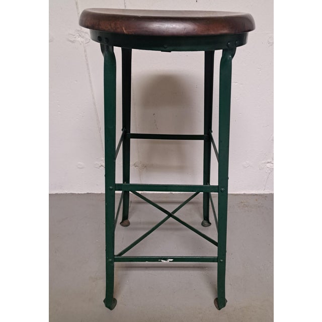 Vintage Angle Steel Factory Stool For Sale - Image 4 of 12