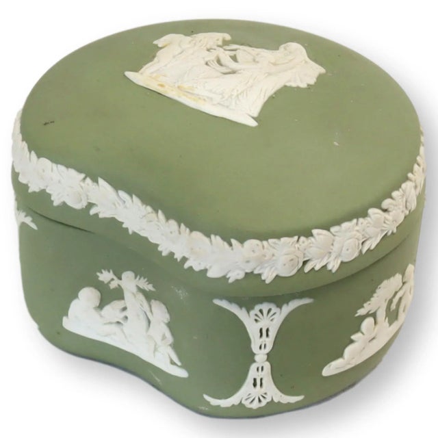 Midcentury Wedgwood Jasperware trinket box with roman scene on the lid. Maker's mark on underside.