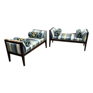 Bespoke Coastal Stripe Benches, Pair For Sale