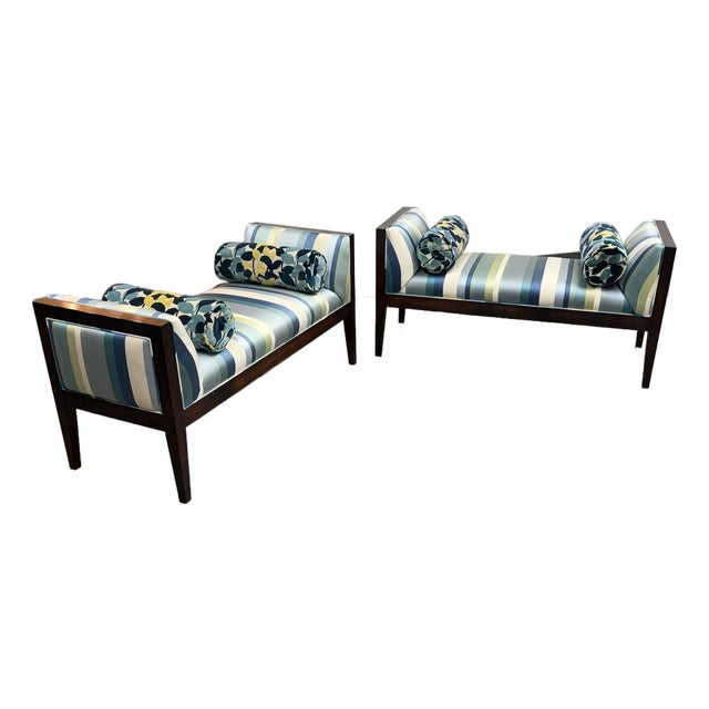 Bespoke Coastal Stripe Benches, Pair For Sale