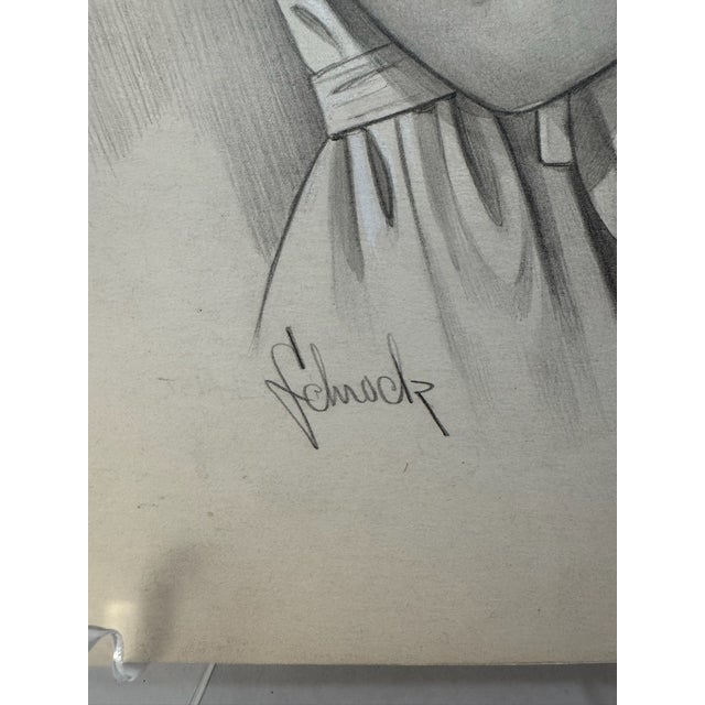 1940s 1940s Original Signed Graphite Illustration of Girl Holding Doll, 12 × 9 In. For Sale - Image 5 of 6