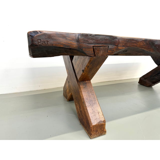 Folk Art Brutalist Table in Oak, 1900s For Sale - Image 4 of 18