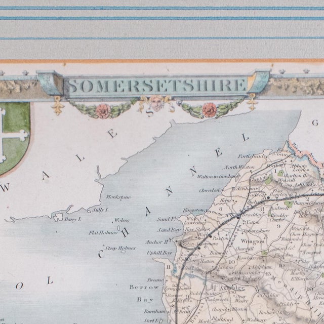 1990s Vintage Somerset County Map, English, Framed Cartography, After Thomas Moule For Sale - Image 5 of 12