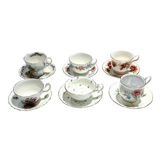 Vintage Fine China Tea Cups and Saucers & 2 Sets Cream and Sugar - 6 pcs For Sale