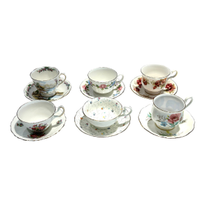 Vintage Fine China Tea Cups and Saucers & 2 Sets Cream and Sugar - 6 pcs